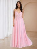 Pink Prom Dress Spaghetti Straps Bodice Flowy Skirt for Enchanting Nights