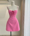 Pink Spaghetti Strap Homecoming Dress with 3D Rose Cut Out Waist and Sweetheart Neckline Romantic Trendy for School Dances