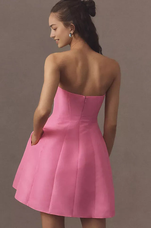 Stylish Pink A-Line Strapless Classic-Sleeve Classic-Back Floor-Length Homecoming Dress