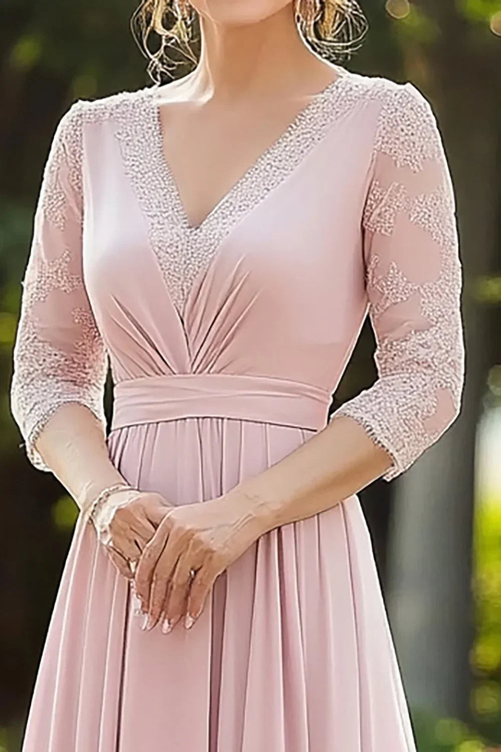 Pink V Neck A Line Mother of the Bride Dress