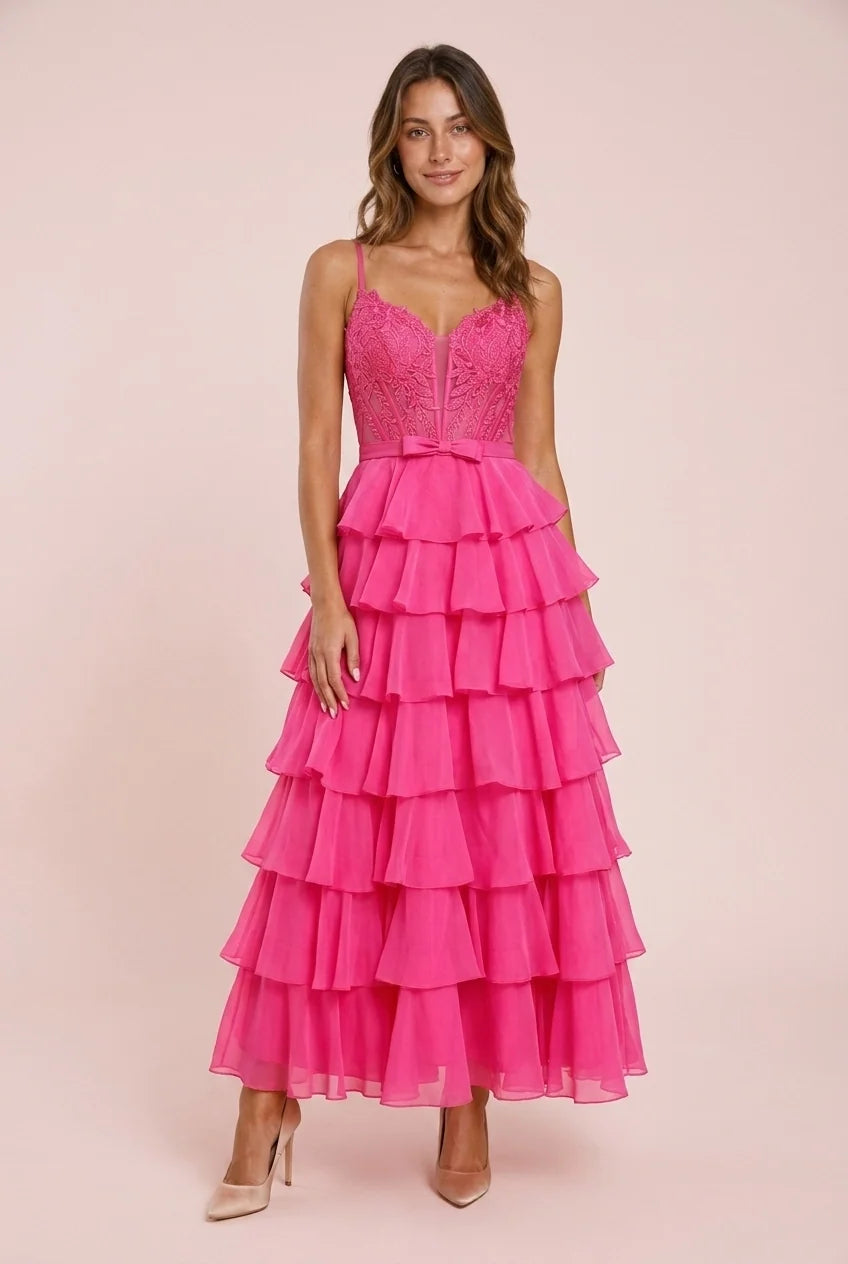 Beautiful Timeless Chic Elegant Red Chiffon A-Line Sweetheart Ruffle Long Prom Dress