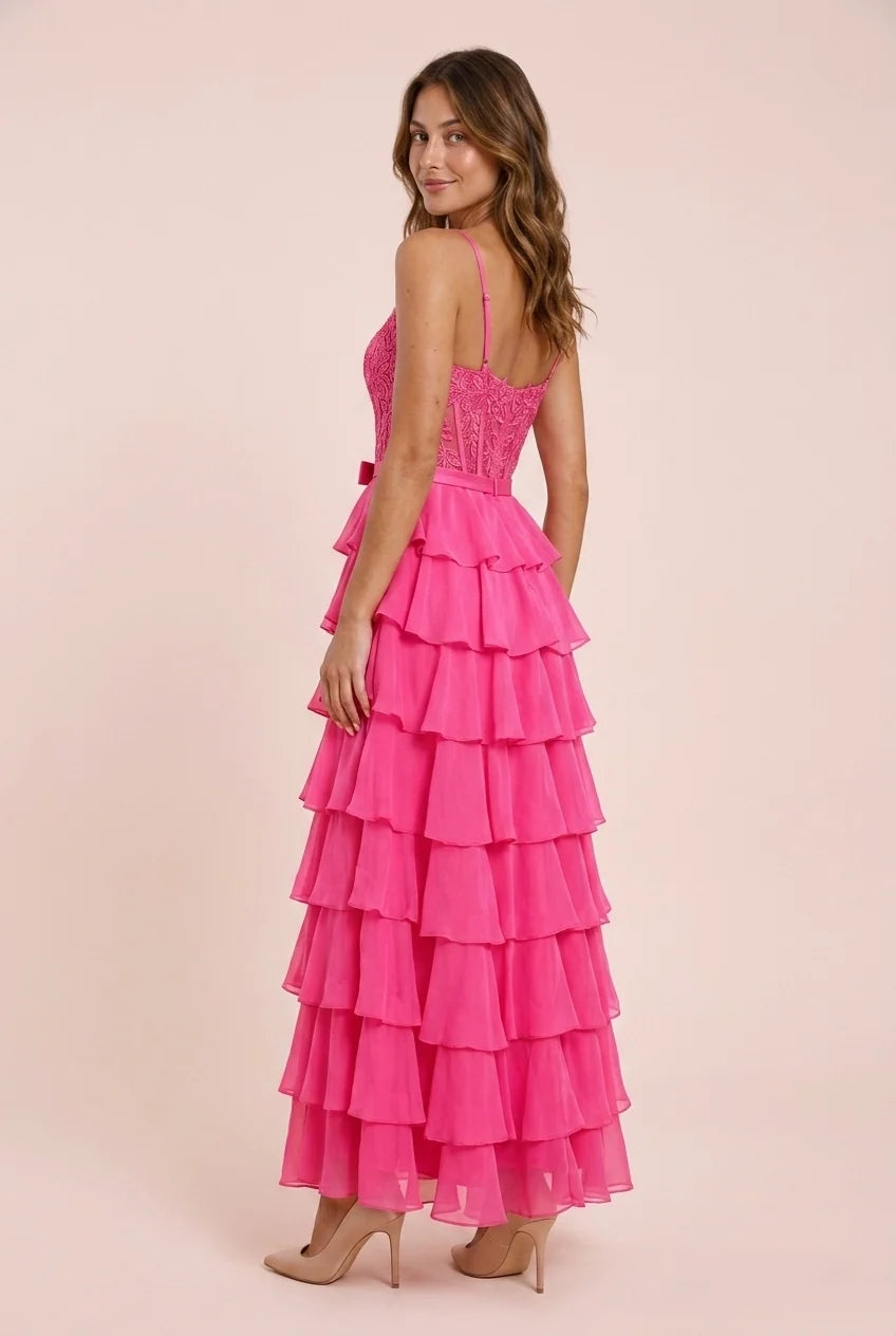 Beautiful Timeless Chic Elegant Red Chiffon A-Line Sweetheart Ruffle Long Prom Dress