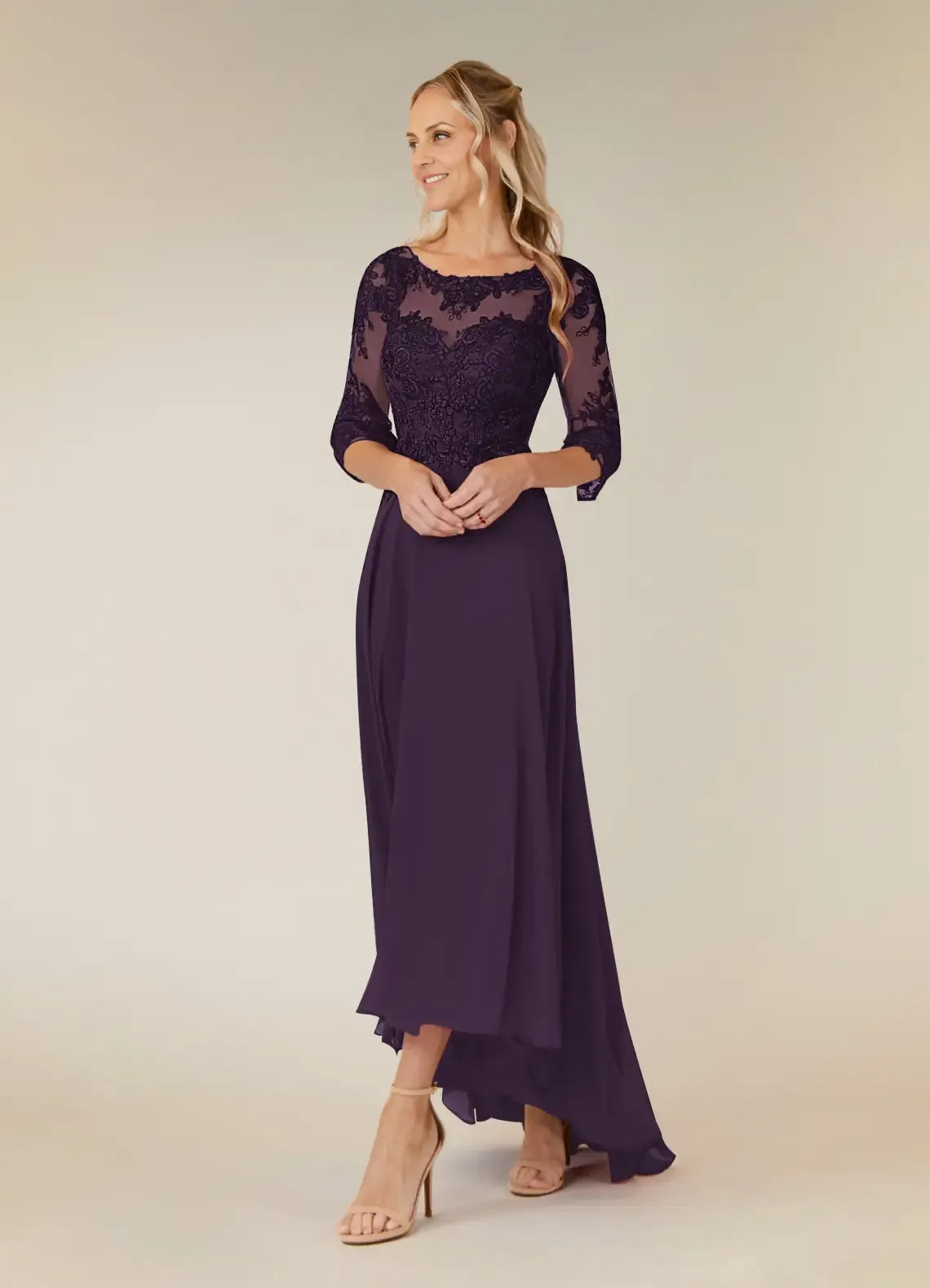 Special Occasion Elegant Chiffon A-Line Scoop Neck Mother of the Bride Dress