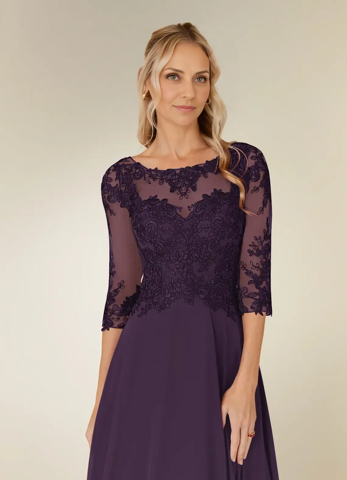 Special Occasion Elegant Chiffon A-Line Scoop Neck Mother of the Bride Dress