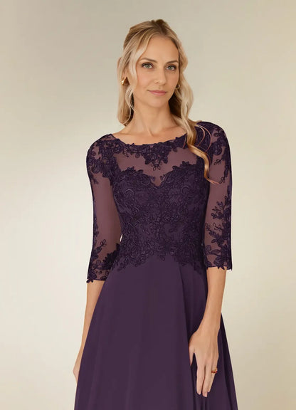 Special Occasion Elegant Chiffon A-Line Scoop Neck Mother of the Bride Dress