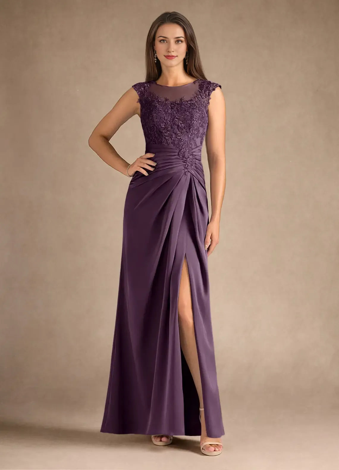 Special Occasion Sophisticated Graceful Elegant Blue Satin Sheath Scoop Neck Sleeveless Evening Dress