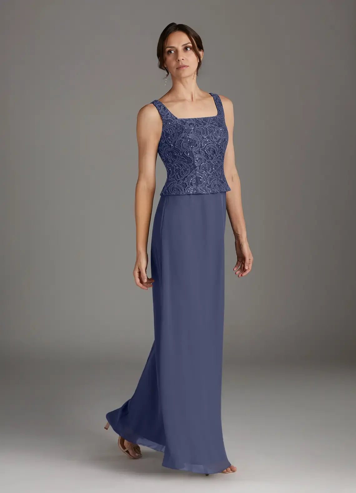 Elegant Red Chiffon Sheath Square Neck Floor-Length Mother of the Bride Dress