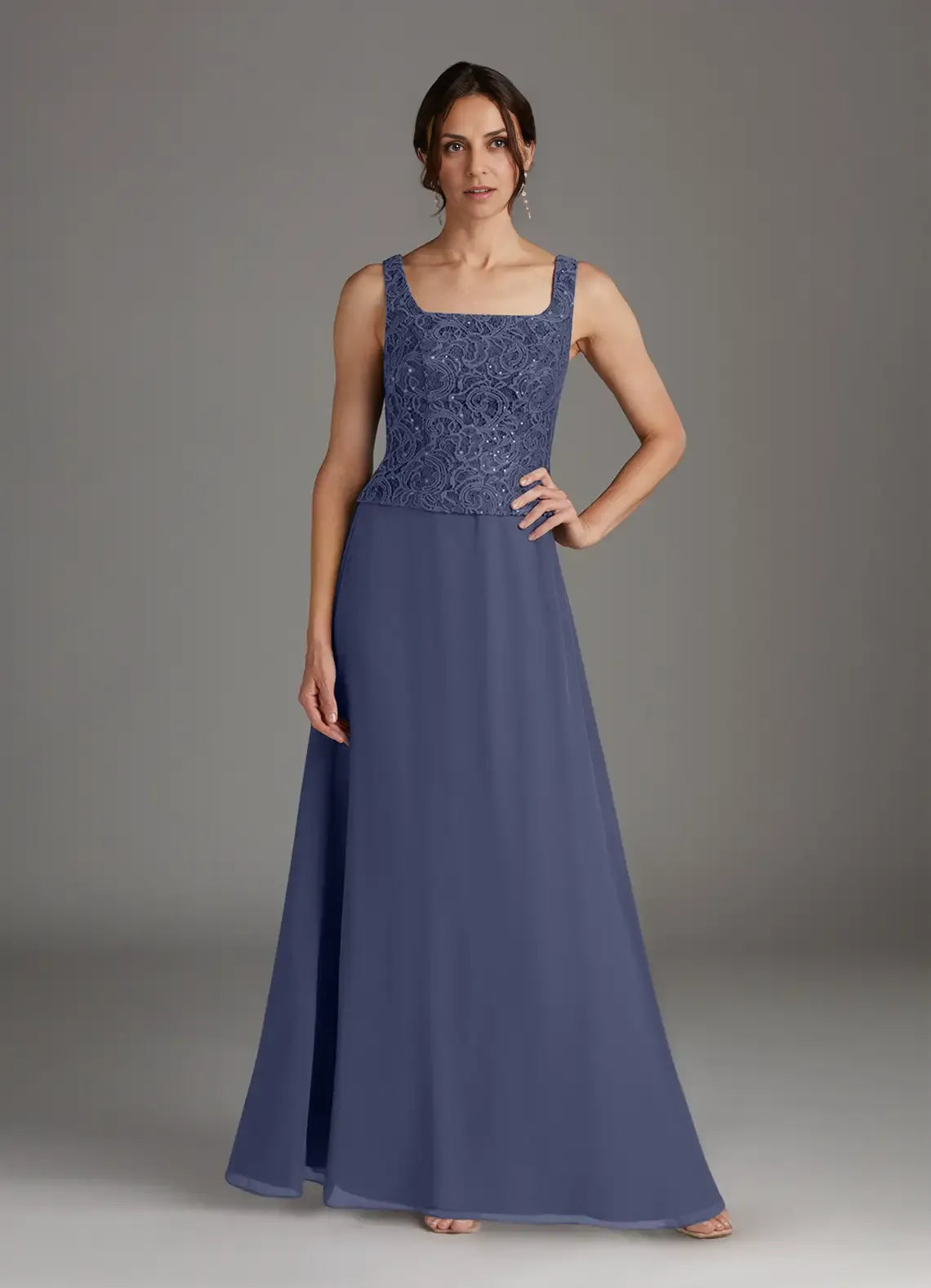 Elegant Red Chiffon Sheath Square Neck Floor-Length Mother of the Bride Dress
