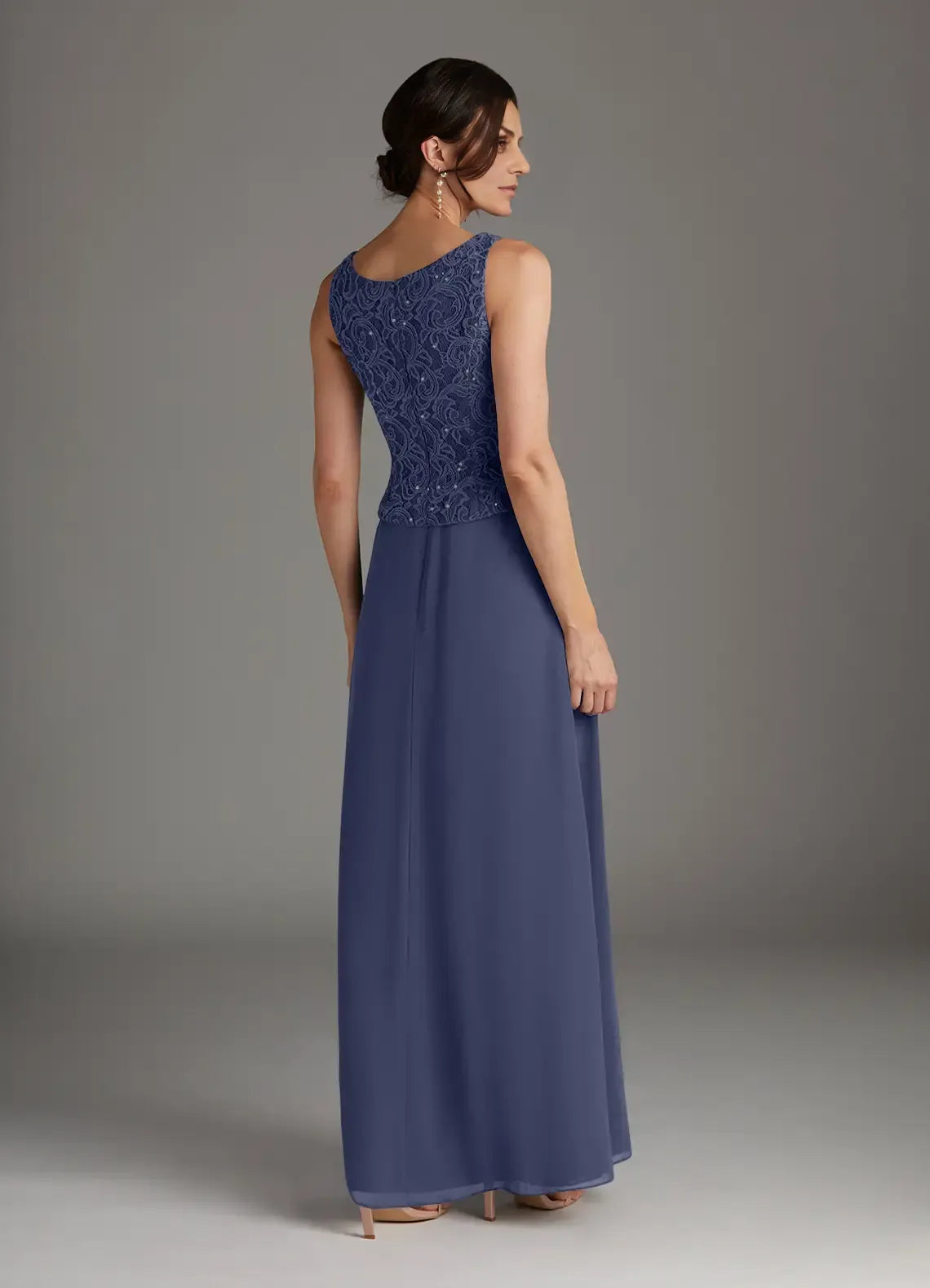Elegant Red Chiffon Sheath Square Neck Floor-Length Mother of the Bride Dress