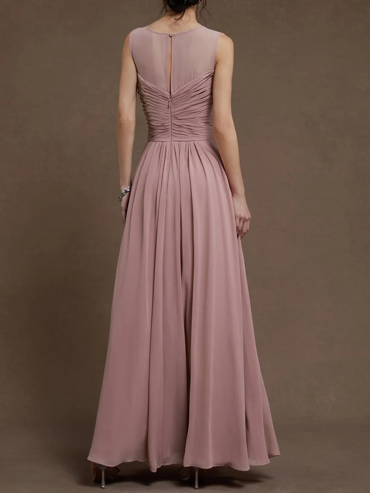 Refined Beautiful Timeless Elegant Dusty Rose Chiffon A-Line Sleeveless Floor-Length Prom Dress