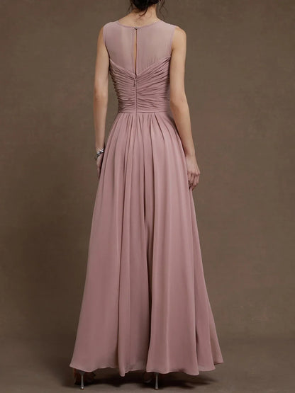 Refined Beautiful Timeless Elegant Dusty Rose Chiffon A-Line Sleeveless Floor-Length Prom Dress