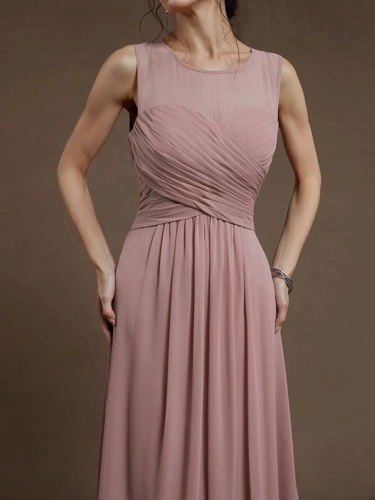 Refined Beautiful Timeless Elegant Dusty Rose Chiffon A-Line Sleeveless Floor-Length Prom Dress