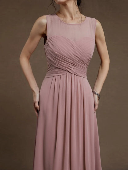 Refined Beautiful Timeless Elegant Dusty Rose Chiffon A-Line Sleeveless Floor-Length Prom Dress