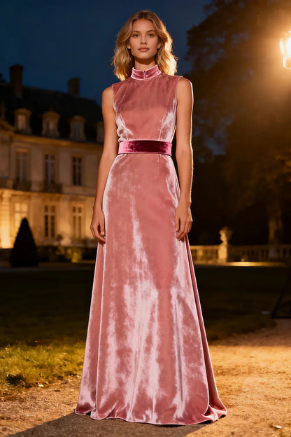 Sophisticated Graceful Stylish Elegant Burgundy Velvet A-Line High Neck Sleeveless Prom Dress