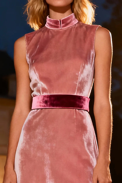 Sophisticated Graceful Stylish Elegant Burgundy Velvet A-Line High Neck Sleeveless Prom Dress