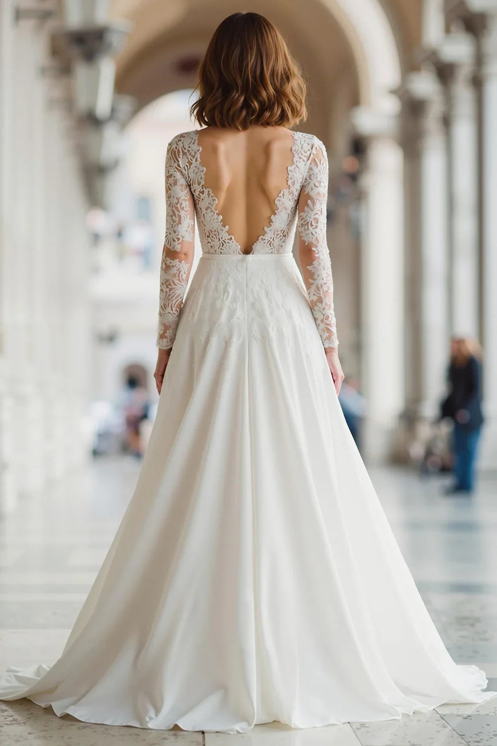 Special Occasion Sophisticated Graceful Elegant Lace A-Line Illusion Long Sleeve Floor-Length Wedding Dress