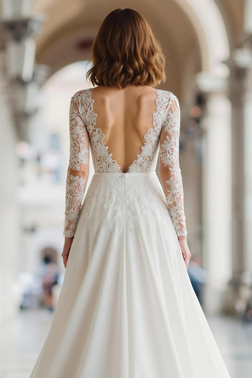 Special Occasion Sophisticated Graceful Elegant Lace A-Line Illusion Long Sleeve Floor-Length Wedding Dress