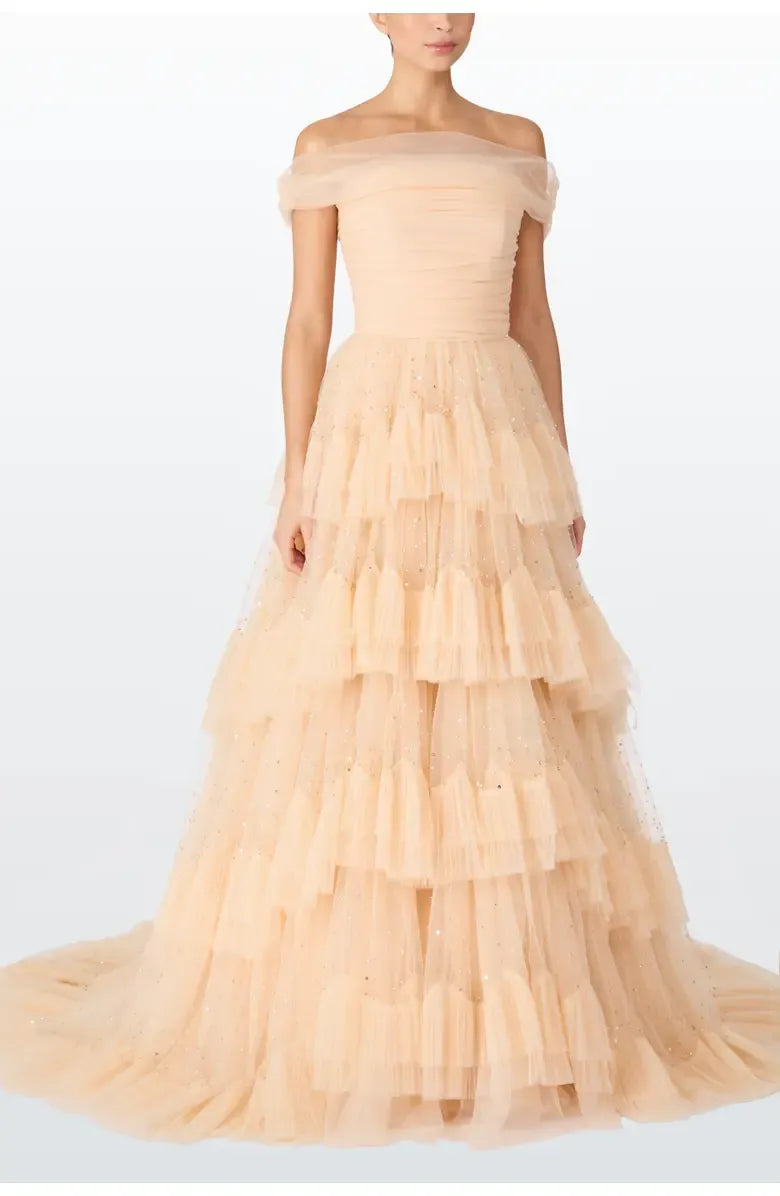 Stylish Refined Beautiful Timeless Elegant Navy Blue Tulle A-Line Floor-Length Prom Dress
