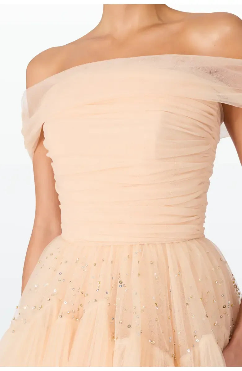 Stylish Refined Beautiful Timeless Elegant Navy Blue Tulle A-Line Floor-Length Prom Dress
