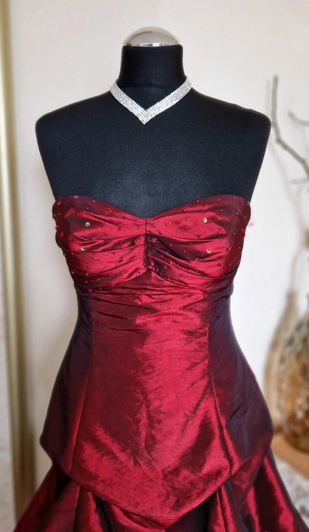 Burgundy Pretty A-Line Strapless Beaded Bow Taffeta Short Homecoming Dress