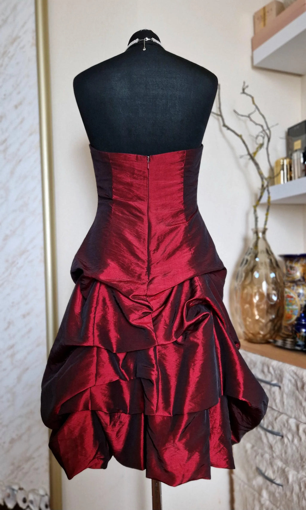 Burgundy Pretty A-Line Strapless Beaded Bow Taffeta Short Homecoming Dress