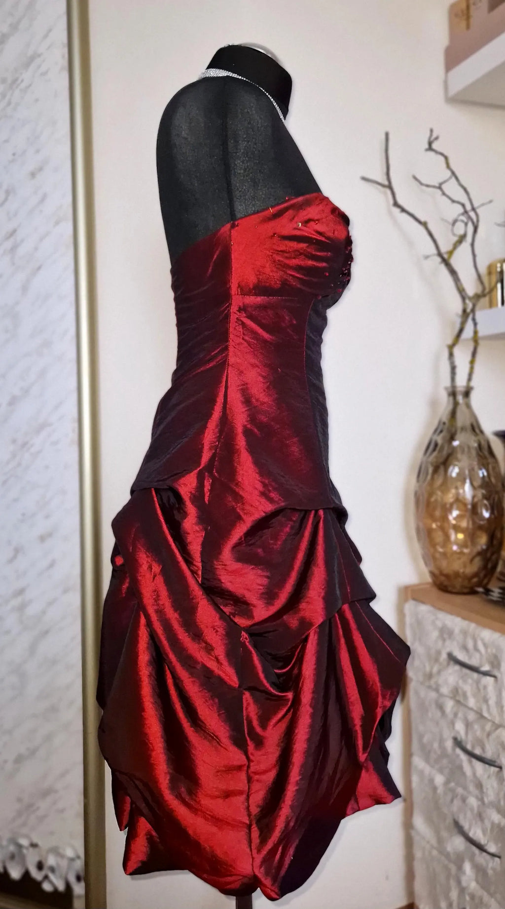 Burgundy Pretty A-Line Strapless Beaded Bow Taffeta Short Homecoming Dress