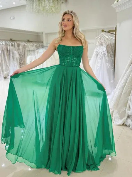 Green Pretty A-Line Strapless Emerald Floor Length Prom Dress