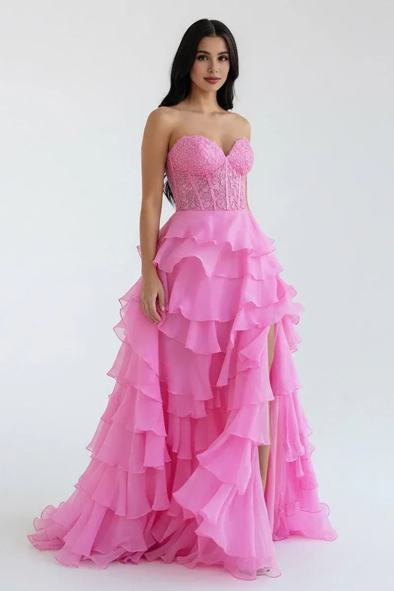 Beautiful Timeless Special Occasion Elegant Red Chiffon A-Line Sweetheart Sleeveless Prom Dress
