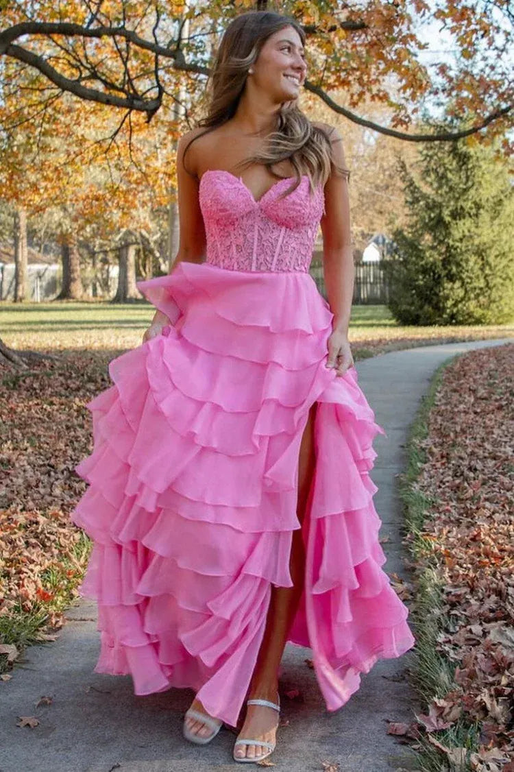 Beautiful Timeless Special Occasion Elegant Red Chiffon A-Line Sweetheart Sleeveless Prom Dress