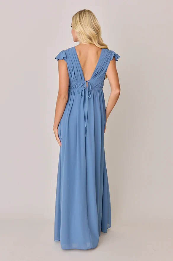 Special Occasion Sophisticated Graceful Elegant Dusty Blue Chiffon A-Line Floor-Length Prom Dress