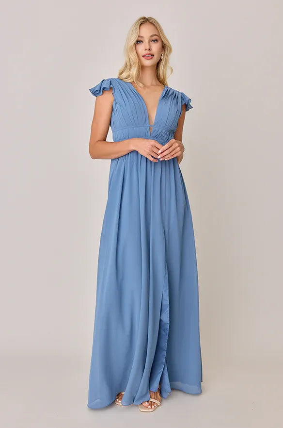 Special Occasion Sophisticated Graceful Elegant Dusty Blue Chiffon A-Line Floor-Length Prom Dress
