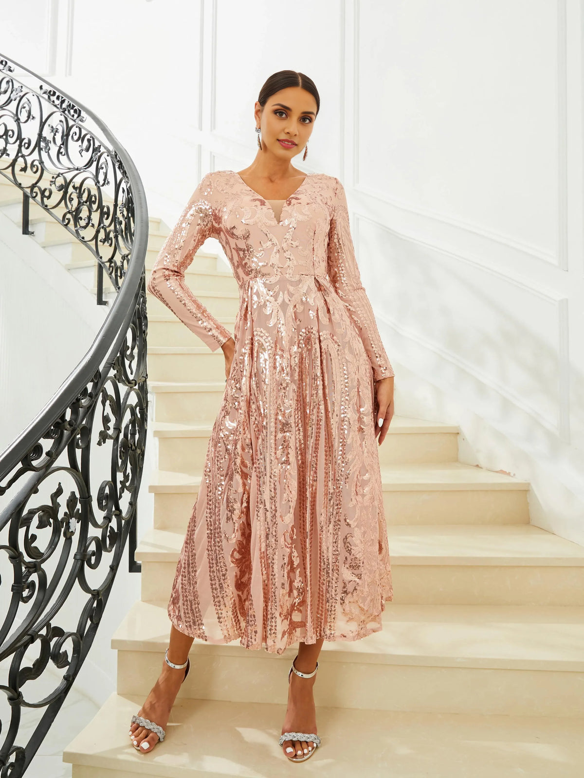 Timeless Special Occasion Elegant Black Lace A-Line Long Sleeve Tea-Length Prom Dress