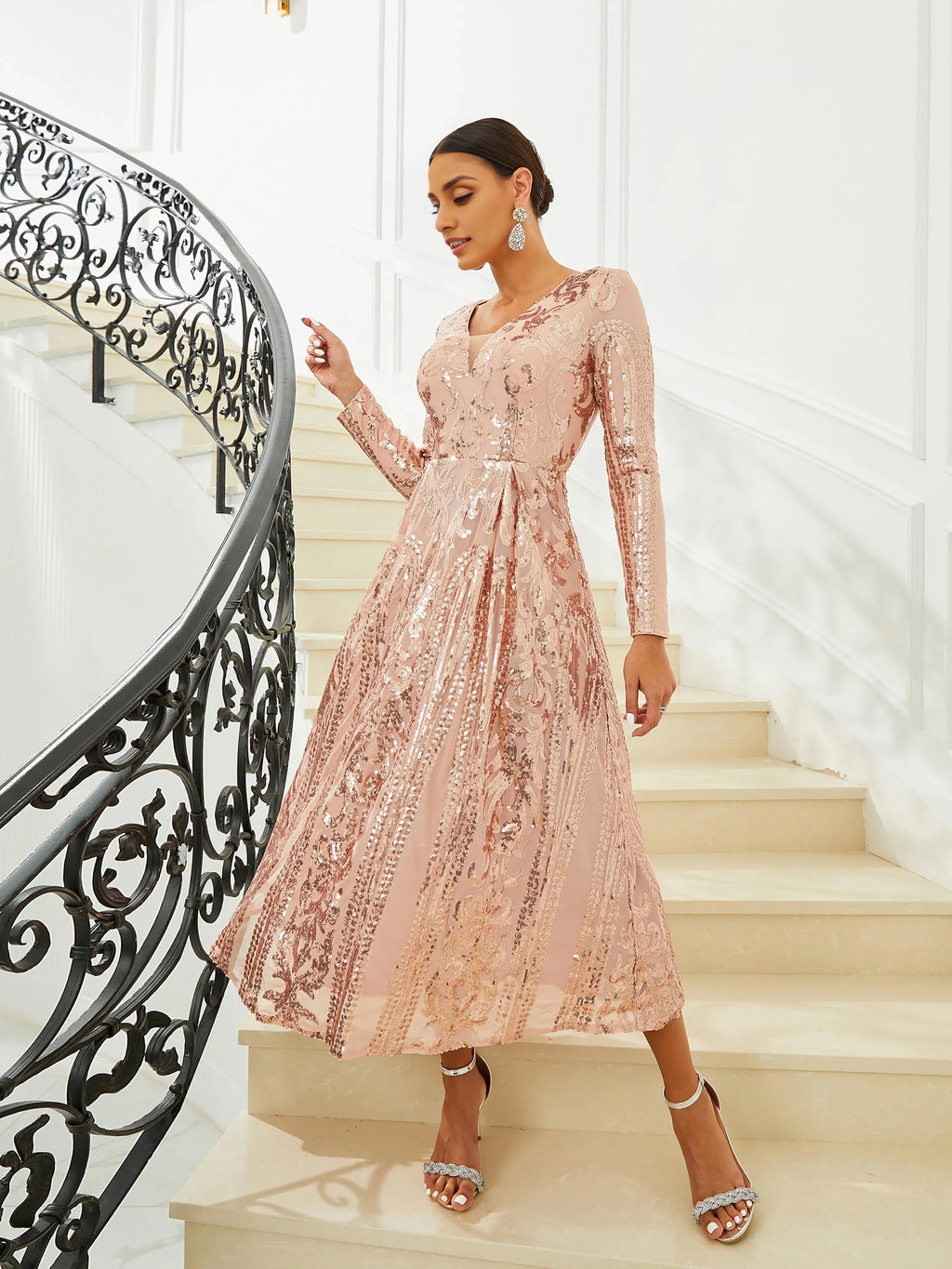 Timeless Special Occasion Elegant Black Lace A-Line Long Sleeve Tea-Length Prom Dress