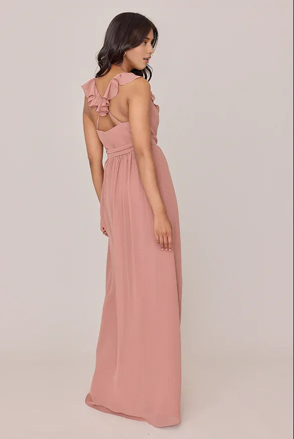 Special Occasion Sophisticated Elegant Dusty Rose Chiffon A-Line Sleeveless Floor-Length Prom Dress