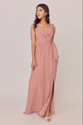 Special Occasion Sophisticated Elegant Dusty Rose Chiffon A-Line Sleeveless Floor-Length Prom Dress