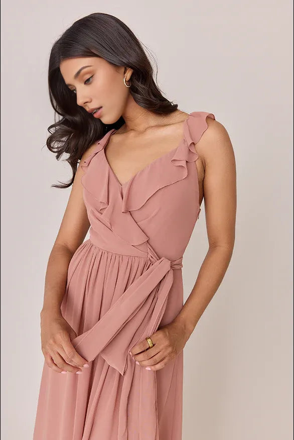 Special Occasion Sophisticated Elegant Dusty Rose Chiffon A-Line Sleeveless Floor-Length Prom Dress