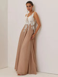 Beautiful Timeless Chic Elegant Rose Gold Lace A-Line Sleeveless Floor-Length Evening Dress