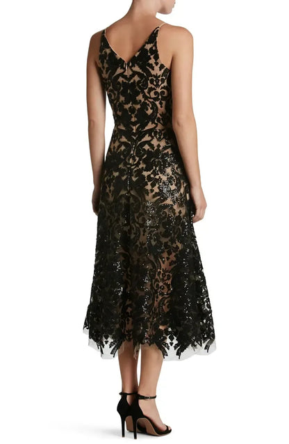Sophisticated Graceful Stylish Refined Elegant Burgundy Sequins A-Line Sleeveless Tea-Length Prom Dress