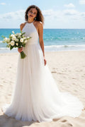 Graceful Stylish Refined Beautiful Timeless Elegant Ivory Tulle Halter Sleeveless Wedding Dress