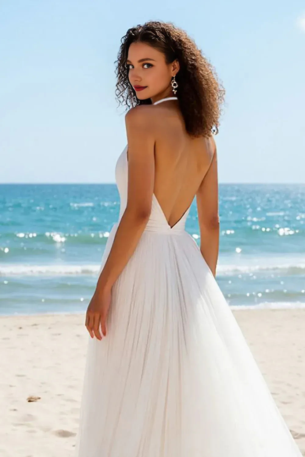 Graceful Stylish Refined Beautiful Timeless Elegant Ivory Tulle Halter Sleeveless Wedding Dress