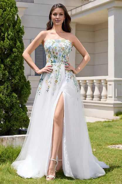 Special Occasion Sophisticated Graceful Stylish Elegant White Lace Strapless Sleeveless Wedding Dress