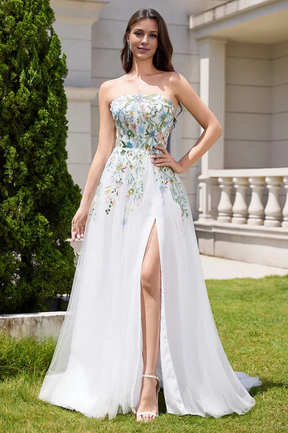 Special Occasion Sophisticated Graceful Stylish Elegant White Lace Strapless Sleeveless Wedding Dress