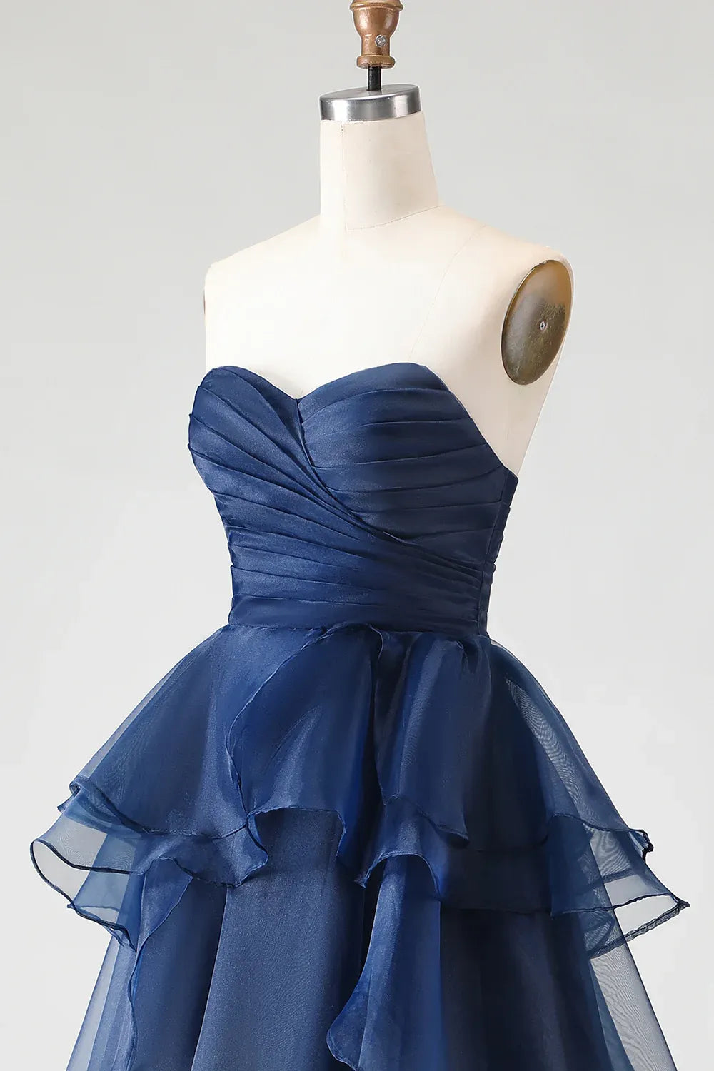 Refined Beautiful Timeless Elegant Navy Blue Organza Strapless Sleeveless Floor-Length Prom Dress