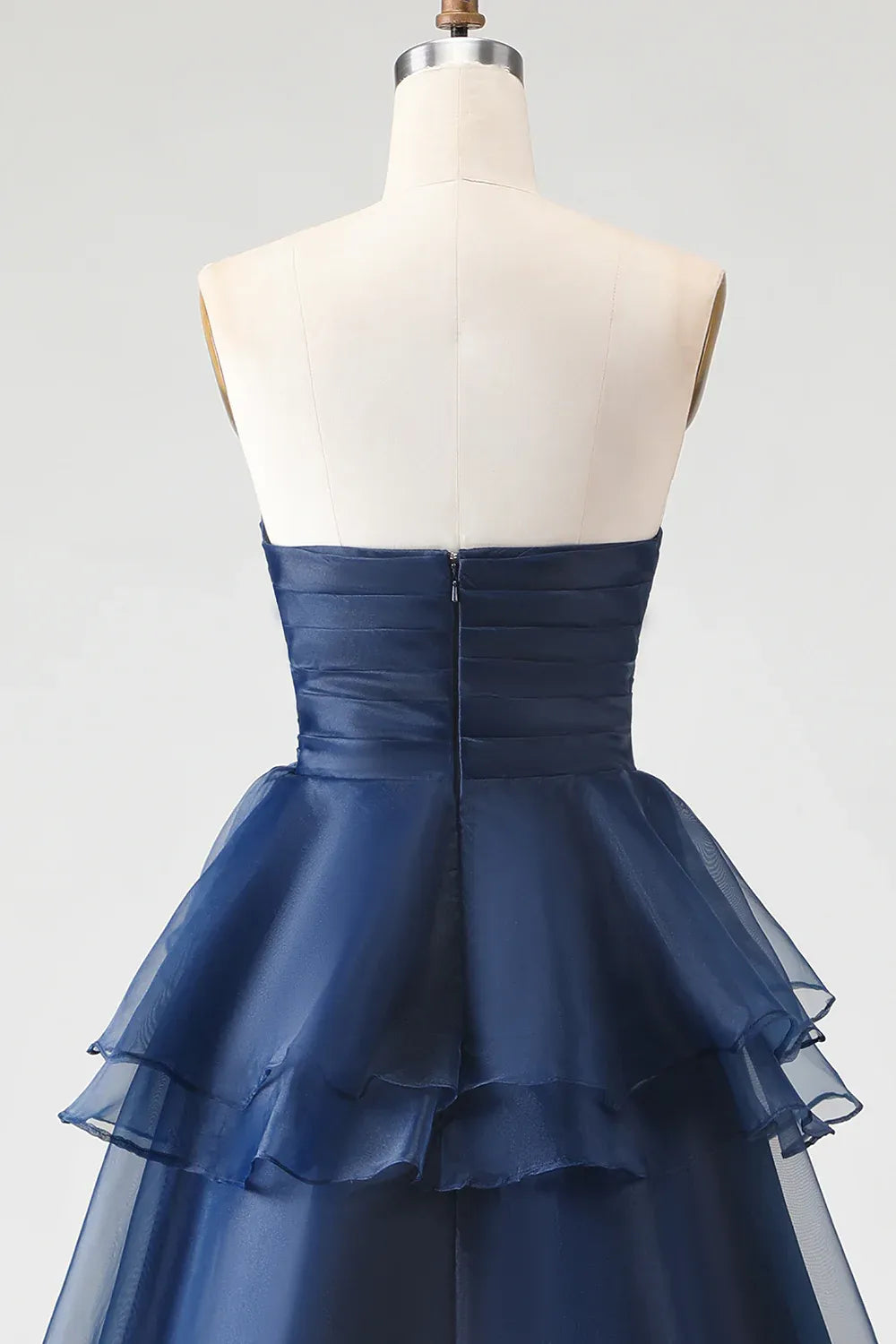 Refined Beautiful Timeless Elegant Navy Blue Organza Strapless Sleeveless Floor-Length Prom Dress