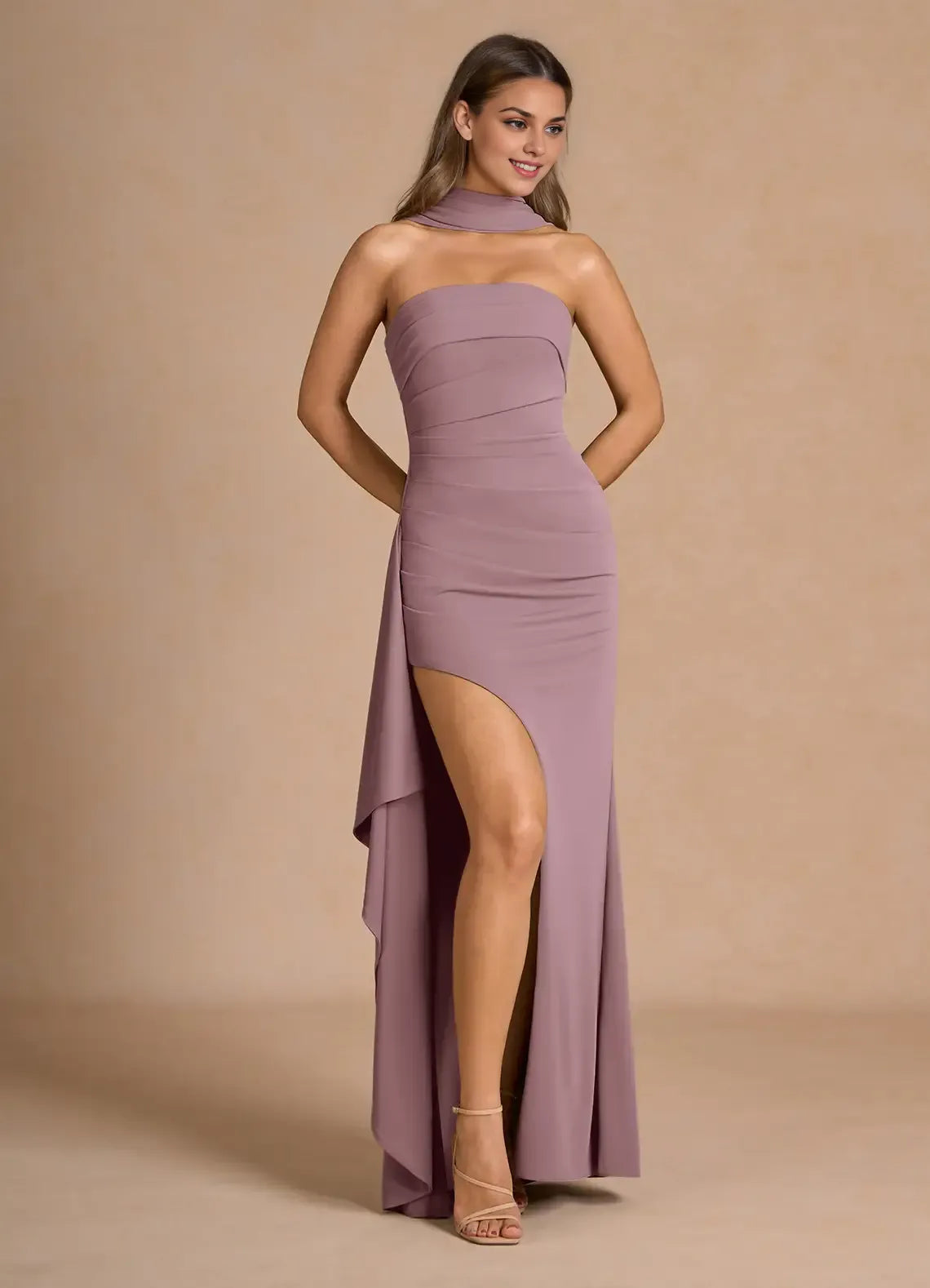 Graceful Stylish Refined Beautiful Elegant Olive Green Strapless Sleeveless Floor-Length Evening Dress