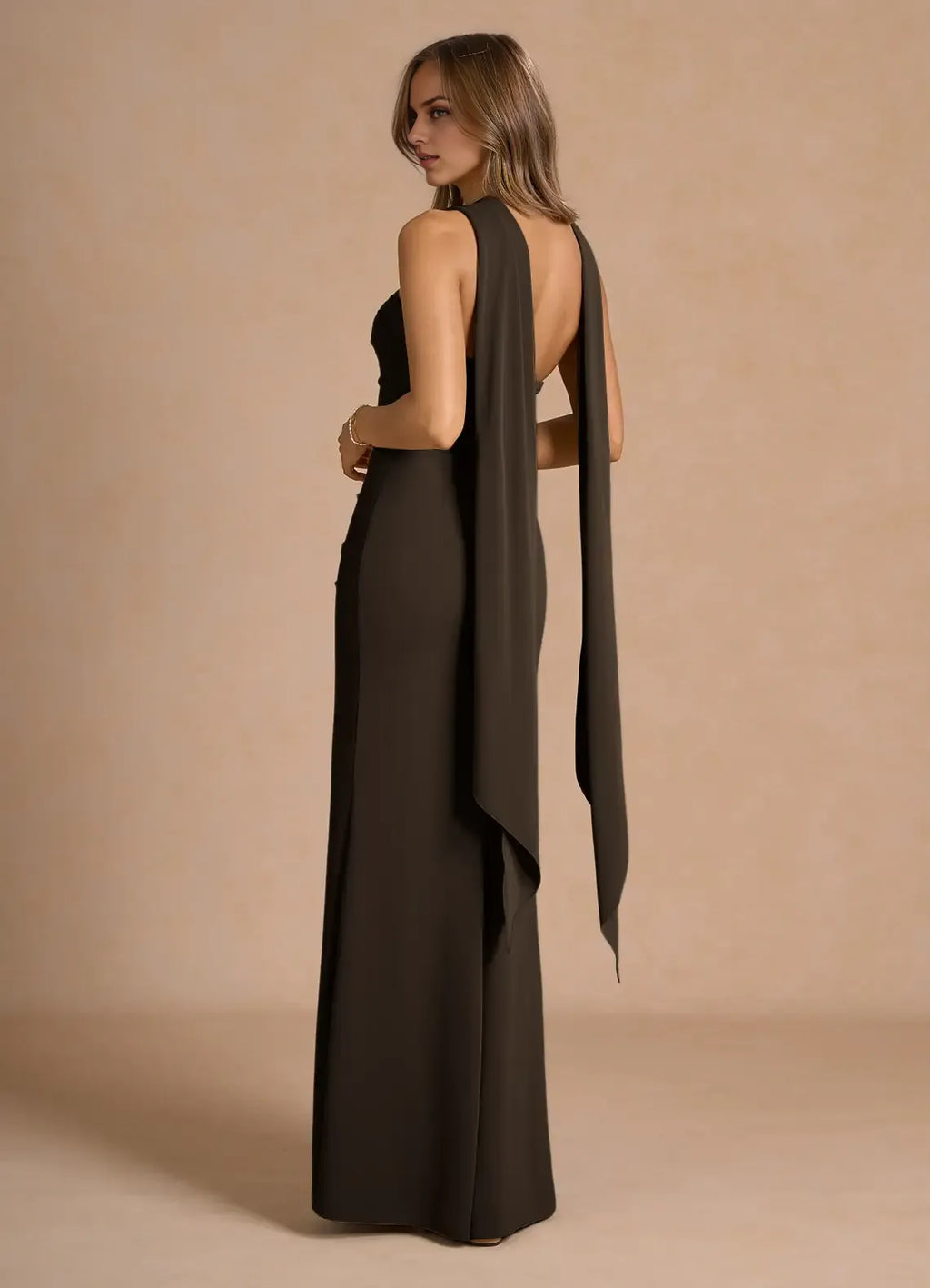 Graceful Stylish Refined Beautiful Elegant Olive Green Strapless Sleeveless Floor-Length Evening Dress