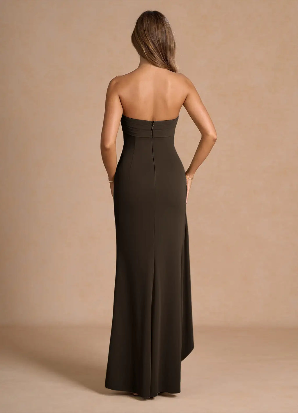 Graceful Stylish Refined Beautiful Elegant Olive Green Strapless Sleeveless Floor-Length Evening Dress