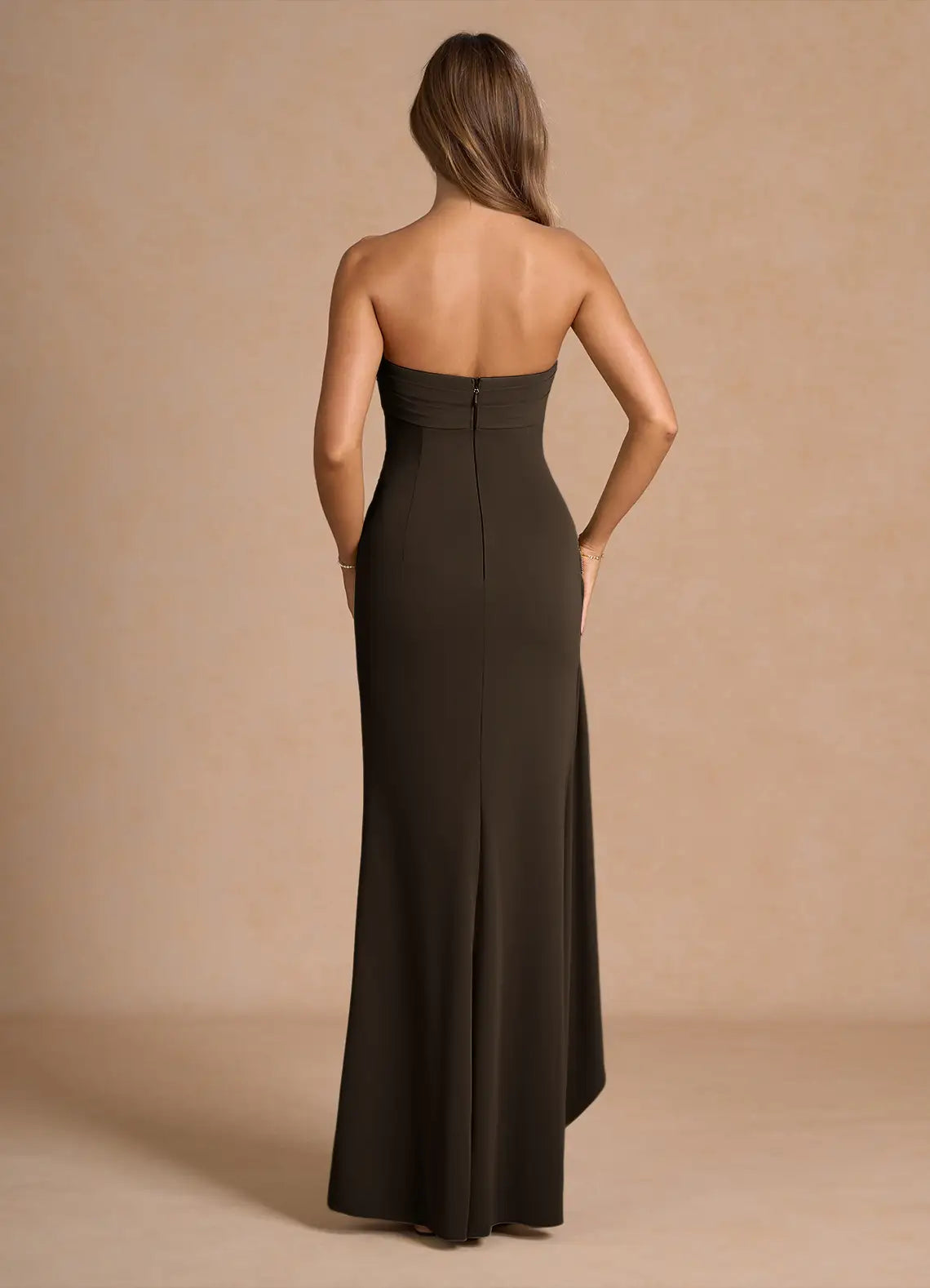 Graceful Stylish Refined Beautiful Elegant Olive Green Strapless Sleeveless Floor-Length Evening Dress