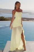 Timeless Special Occasion Sophisticated Elegant Yellow Chiffon Bodycon Sleeveless Floor-Length Prom Dress