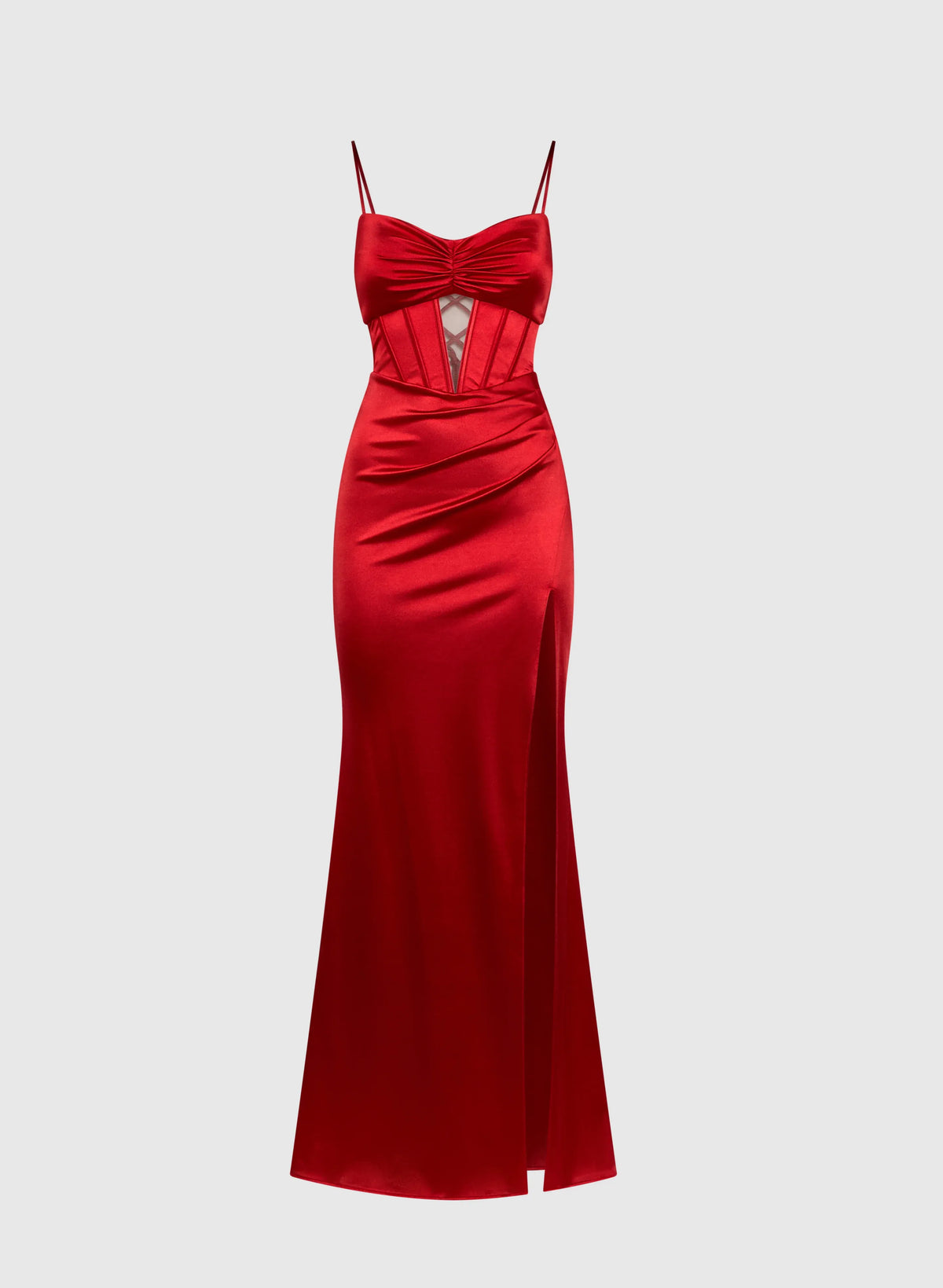 Stylish Refined Beautiful Timeless Elegant Red Satin Mermaid Sleeveless Floor-Length Prom Dress
